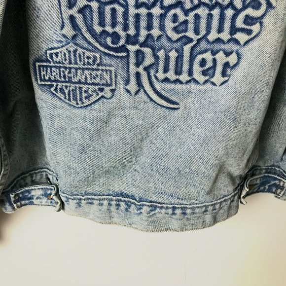 90s Vintage Harley Davidson Motorcycles Adult Extra Large Blue Denim Jacket XL - Picture 13 of 16
